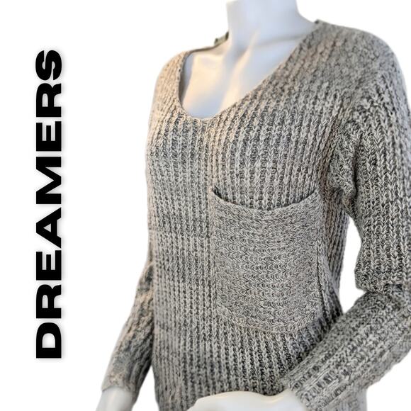 Dreamers Oversized Sweater Small Gray Chunky Fuzzy Knit V-Neck Long Sleeve Cozy - Picture 1 of 7